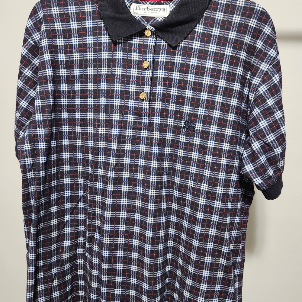 Burberry Women's Navy Plaid Polo Shirt XL